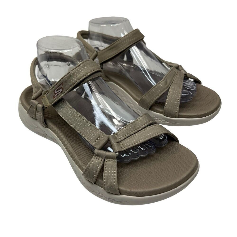 Skechers Goga Max Taupe Tan Sandals Size 11 Strappy Comfort Walking